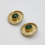 Pair of Sterling Silver Gilt Moss Agate Studio Clip On Earrings Vintage c1970
