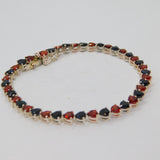Sterling Silver Multi-Stone Sapphire & Garnet Hearts Bracelet Modern c2000s