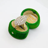 Gold On Sterling Silver CZ Set Ellipse Statement Ring Modern c1990 Size M 1/2