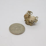 Sterling Silver Opening Pram With Baby Inside Charm Pendant Vintage c1970