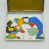Art Deco Sterling Silver & Enamel Japanese Erotic Scene Cigarette Case Antique