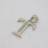 Sterling Silver 6 Spinel Set Initial 'T' Charm Pendant Vintage c1970