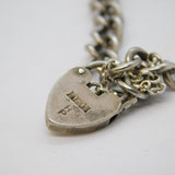 Sterling Silver Curb Link Charm Bracelet & Heart Lock Clasp Vintage Birmingham