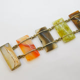 Victorian Scottish Sterling Silver Gilt Agate Set Panel Bracelet Antique c1880s