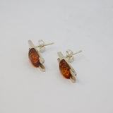 Pair of Sterling Silver Baltic Amber Ladder Design Stud Earrings Vintage c1970