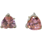 Pair of Sterling Silver Pink Paste Heart Stud Earrings Vintage c1970