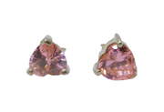 Pair of Sterling Silver Pink Paste Heart Stud Earrings Vintage c1970