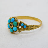 Victorian 15ct Yellow Gold, Turquoise & Diamond Floral Cluster Ring Antique