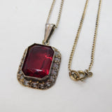.800 Grade Silver & Red Paste Set Pendant Necklace Vintage c1970s