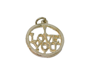 Sterling Silver "I Love You" Cut Out Disc Charm Pendant Vintage c1970
