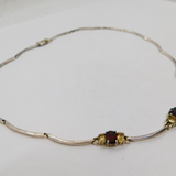 Sterling Silver 6 Citrine & 3 Garnet Panel Form Collar Necklace Modern c1990