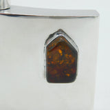 Baltic Sterling Silver & Natural Amber Set Modernist Hip Flask Vintage c1970s