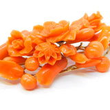 Georgian 9ct Yellow Gold Mounted Carved Natural Coral Floral Brooch Antique