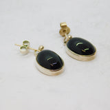 Pair of Sterling Silver Cabochon Black Onyx Stud Drop Earrings Modern c2000