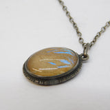 Sterling Silver & Morpho Butterfly Wing Drop Pendant Antique c1920 Art Deco