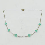 Rolled Gold, Green Glass & Pearl Set Beaded Necklace Antique c1920 Art Deco