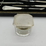 Art Deco Boxed Sterling Silver Engine Turned Vanity Set Antique 1929 Birmingham