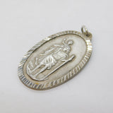 Sterling Silver Large Oval St Christopher Pendant Vintage London