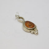 Sterling Silver Baltic Amber Peardrop Charm Pendant Vintage c1970