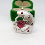 Studio Jewellery Sterling Silver Ruby Set Statement Ring Vintage Birmingham