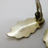 Norwegian Sterling Silver White Enamel Oak Leaf Clip-On Earrings Vintage