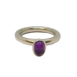 Sterling Silver Purple Glass Or Resin Rounded Dress Ring Modern c2000 Size N