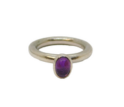 Sterling Silver Purple Glass Or Resin Rounded Dress Ring Modern c2000 Size N