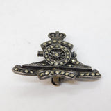 WWII Period Sterling Silver Marcasite Set Royal Artillery Sweetheart Brooch