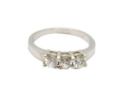 Sterling Silver  White Sapphire Three Stone Dress Ring Vintage c1990 Size R 1/2