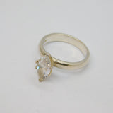 Sterling Silver Marquise White Topaz Solitaire Dress Ring Vintage c1970 Size N