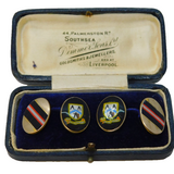 Victorian Boxed Yellow Metal Enamel Crested Cufflinks Antique c1890