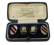Victorian Boxed Yellow Metal Enamel Crested Cufflinks Antique c1890