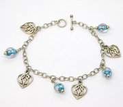 Sterling Silver Cable Link Murano Glass Charm Bracelet Vintage c1980