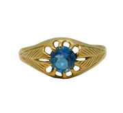 9ct Yellow Gold & Blue Topaz Set Solitaire Ring Antique 1928 Birmingham