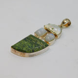 Sterling Silver Shell, Moonstone & Natural Green Stone Pendant Vintage c1970