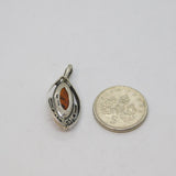 Sterling Silver Baltic Amber Ellipse Shape Drop Pendant Vintage c1970
