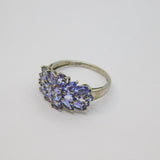Sterling Silver 21 Stone Tanzanite Cluster Dress Ring Vintage c1970 Size O 1/2