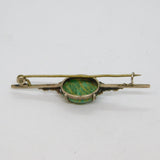 Sterling Silver Cabochon Green Hardstone Art Deco Bar Brooch Antique c1920's