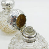 Edwardian Pair of Sterling Silver & Cut Glass Scent Bottles Antique 1906 Chester