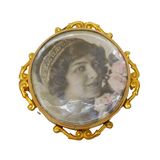 Edwardian 9ct Yellow Gold Double Locket Portrait Brooch Pin Antique c1910