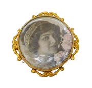 Edwardian 9ct Yellow Gold Double Locket Portrait Brooch Pin Antique c1910
