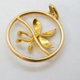 Edwardian 9ct Yellow Gold & Seed Pearl Floral Drop Pendant Antique c1910s