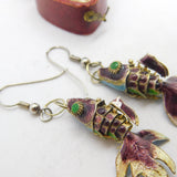 Chinese Export Sterling Silver & Colourful Enamel Flapping Fish Earrings c1950