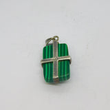 Sterling Silver Green Stripy Glass Studio Style Pendant Vintage c1990