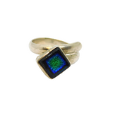 Sterling Silver Vibrant Glass Wraparound Studio Dress Ring Modern c1990 Size L