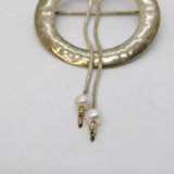Studio Jewellery Sterling Silver & Pearl Set Circular Drop Brooch Vintage