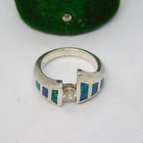 Sterling Silver, Greek Opal & Spinel Set Crossover Ring Vintage c1980 Size M UK
