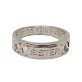 Sterling Silver 'SISTER' Inscribed Heart Pattern Ring Modern c2010 Size T 1/2