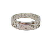 Sterling Silver 'SISTER' Inscribed Heart Pattern Ring Modern c2010 Size T 1/2
