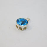 Sterling Silver Topaz Blue Crystal Round Drop Charm Pendant Vintage c1970
